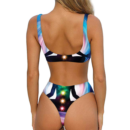 Chakras Of The Universe Print Front Bow Tie Bikini