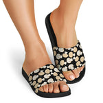 Champignon Mushroom Pattern Print Black Slide Sandals