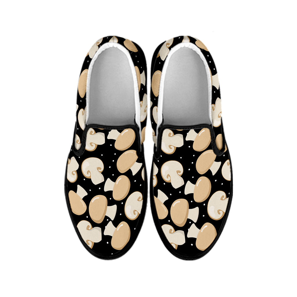 Champignon Mushroom Pattern Print Black Slip On Shoes