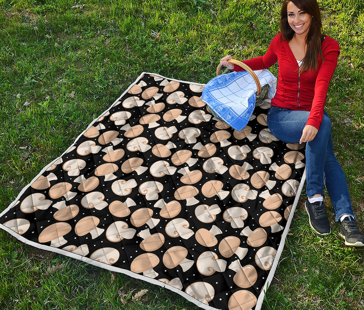 Champignon Mushroom Pattern Print Quilt