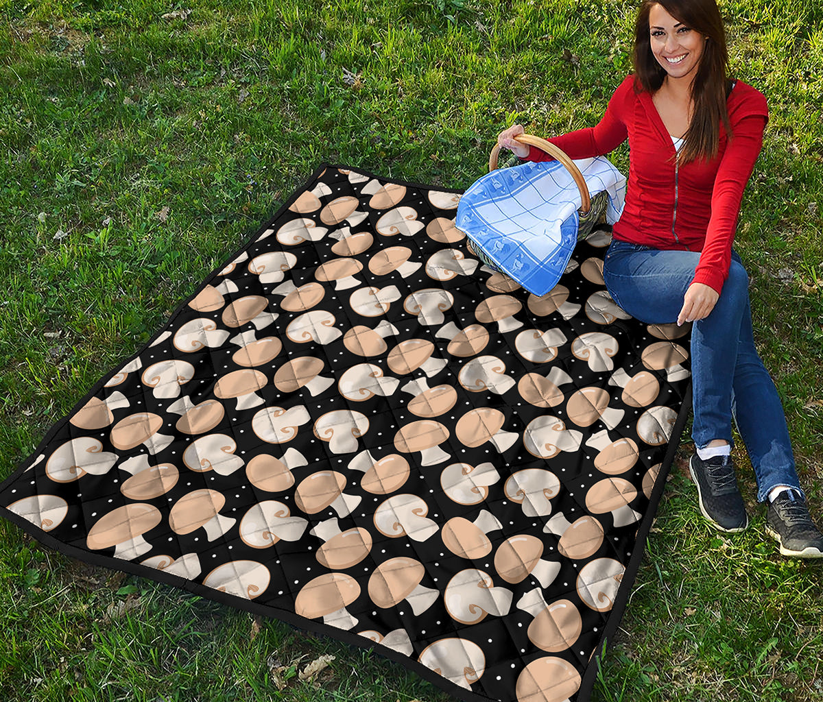 Champignon Mushroom Pattern Print Quilt