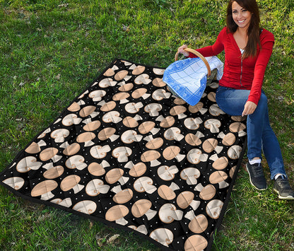 Champignon Mushroom Pattern Print Quilt