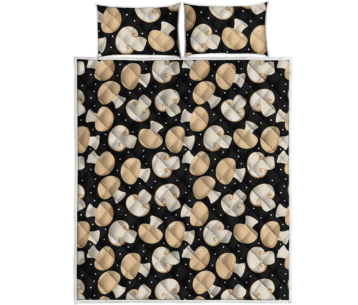 Champignon Mushroom Pattern Print Quilt Bed Set