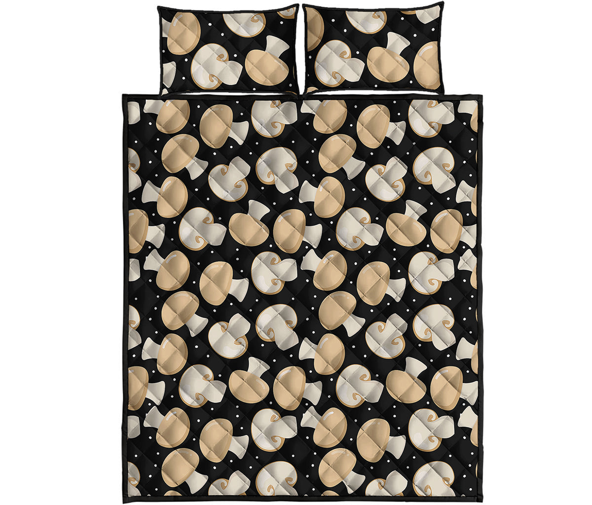 Champignon Mushroom Pattern Print Quilt Bed Set