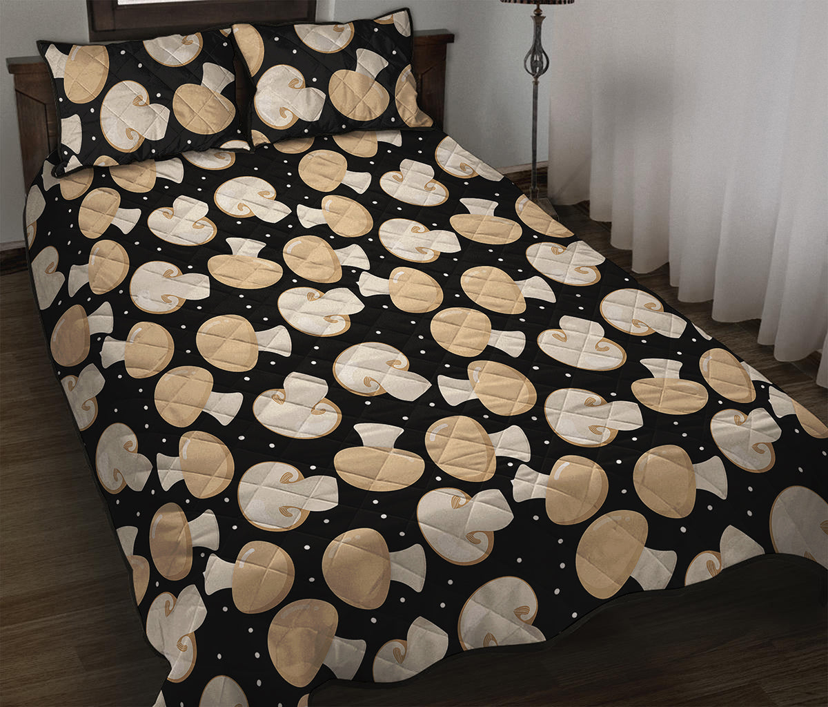 Champignon Mushroom Pattern Print Quilt Bed Set