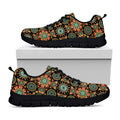 Chaotic Boho Floral Pattern Print Black Running Shoes
