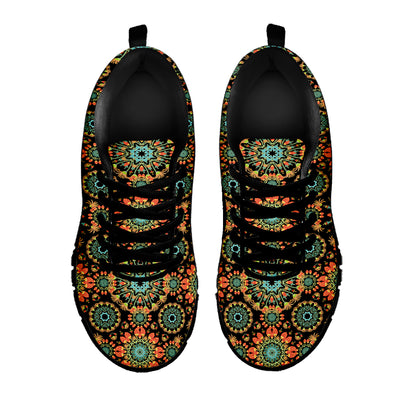 Chaotic Boho Floral Pattern Print Black Sneakers