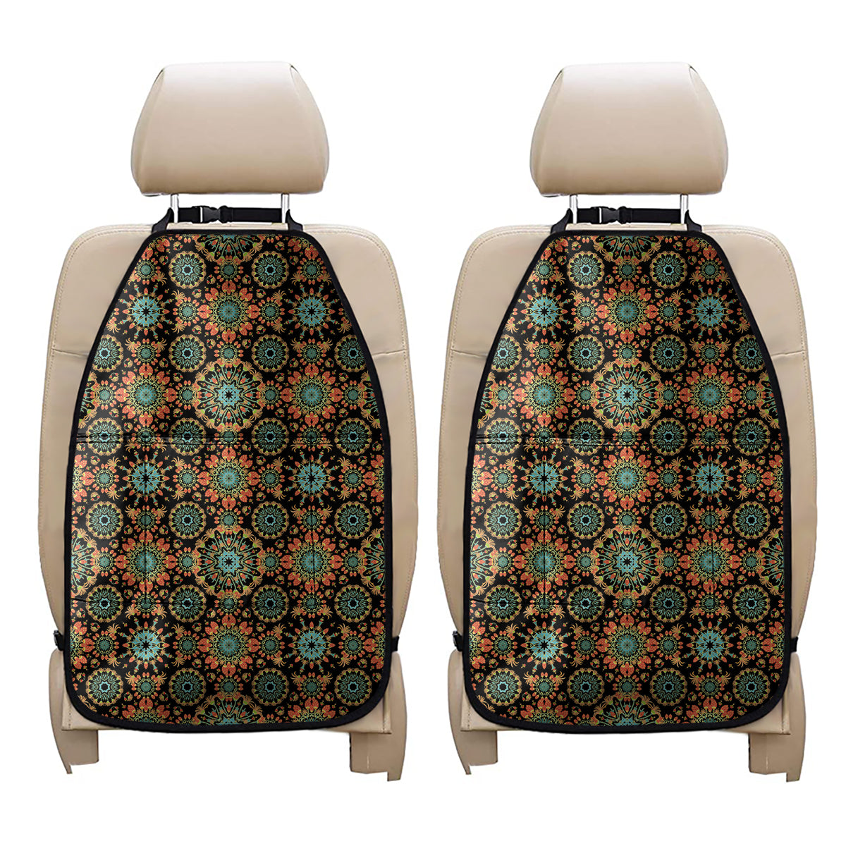 Chaotic Boho Floral Pattern Print Car Seat Organizers