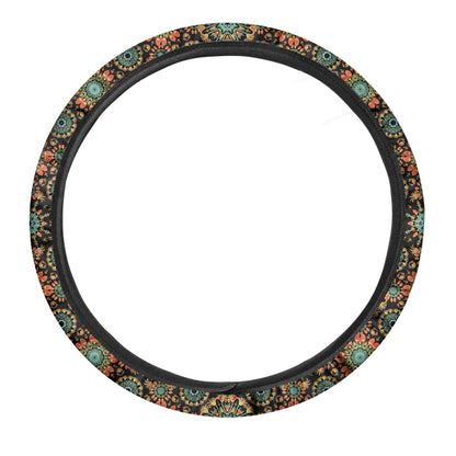 Chaotic Boho Floral Pattern Print Car Steering Wheel Cover