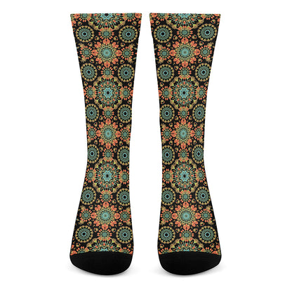 Chaotic Boho Floral Pattern Print Crew Socks