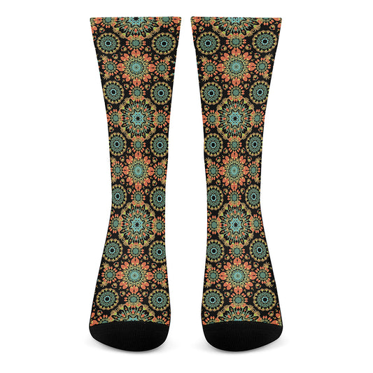Chaotic Boho Floral Pattern Print Crew Socks