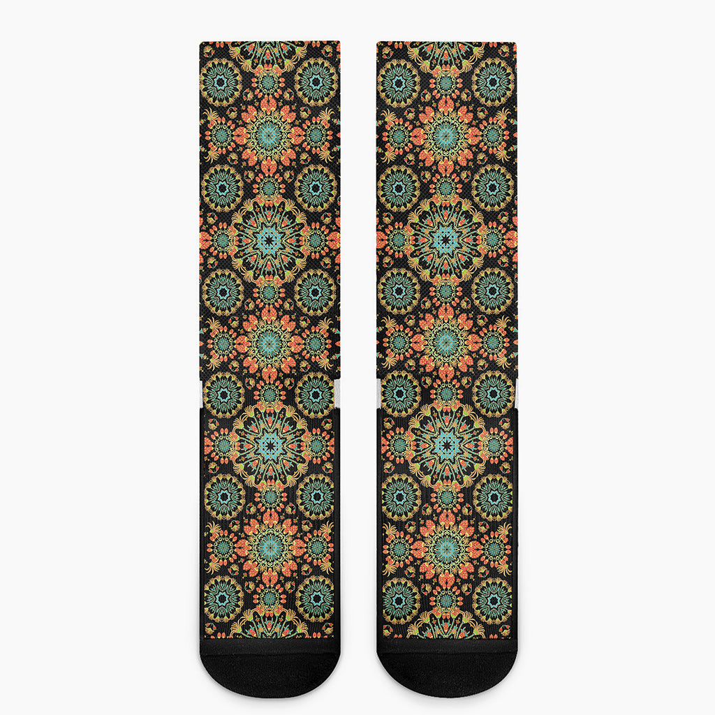 Chaotic Boho Floral Pattern Print Crew Socks