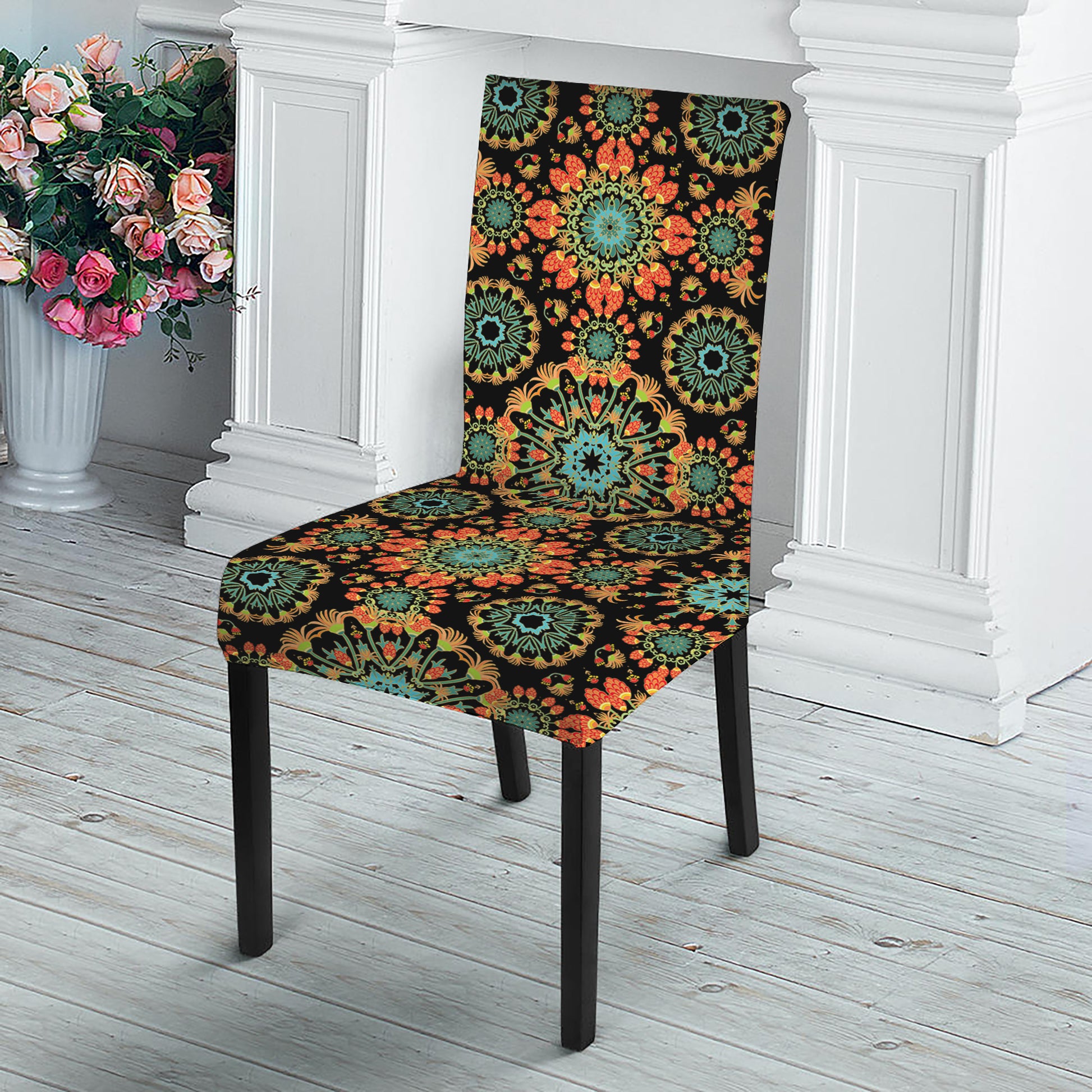 Chaotic Boho Floral Pattern Print Dining Chair Slipcover