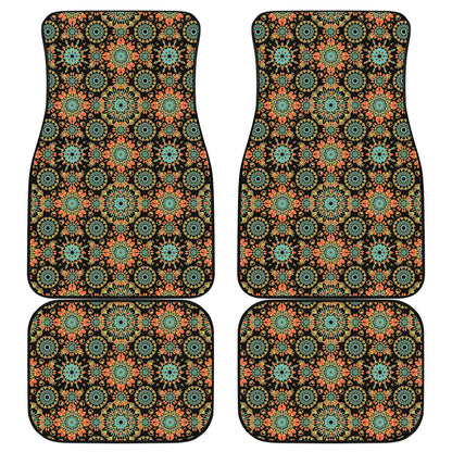 Chaotic Boho Floral Pattern Print Front and Back Car Floor Mats