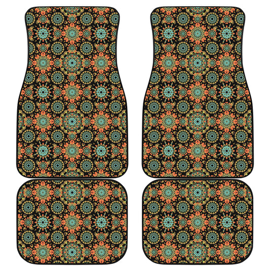 Chaotic Boho Floral Pattern Print Front and Back Car Floor Mats