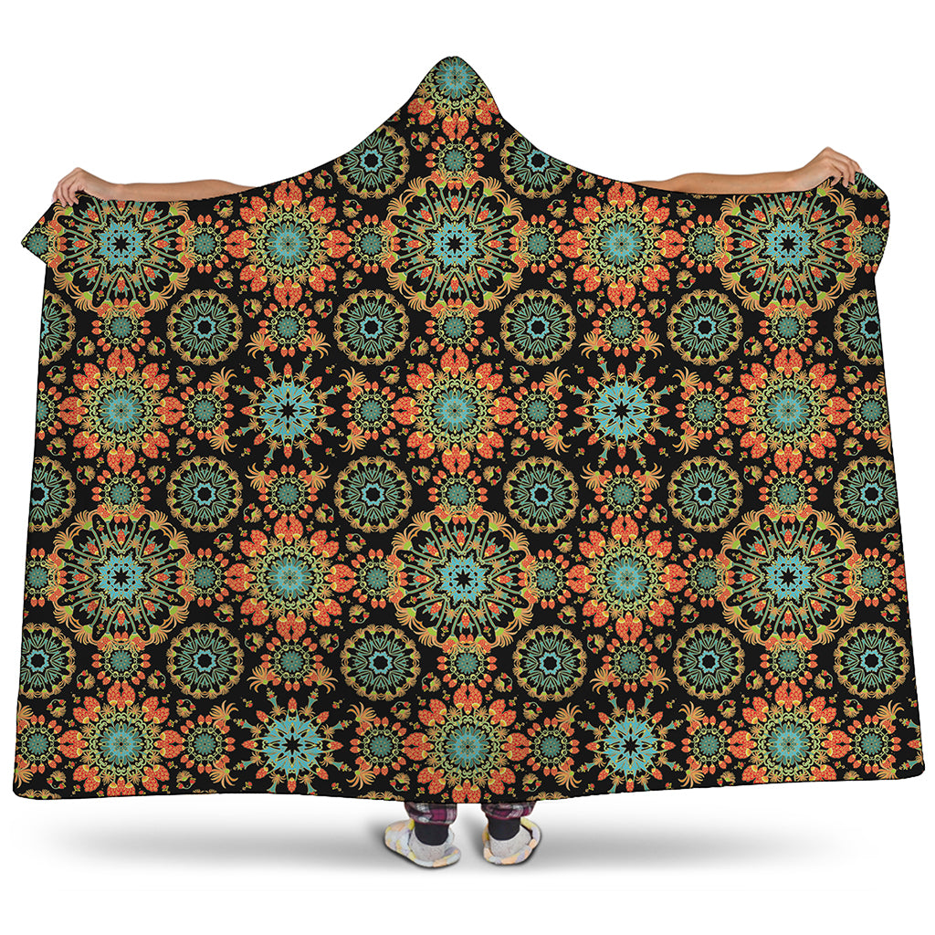 Chaotic Boho Floral Pattern Print Hooded Blanket