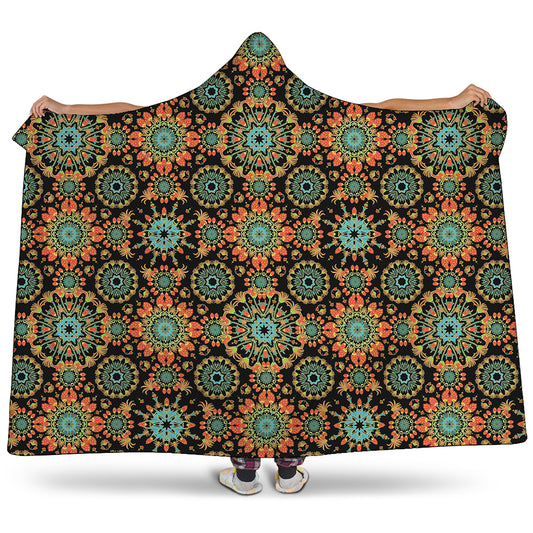 Chaotic Boho Floral Pattern Print Hooded Blanket