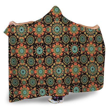 Chaotic Boho Floral Pattern Print Hooded Blanket