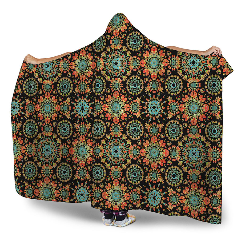Chaotic Boho Floral Pattern Print Hooded Blanket