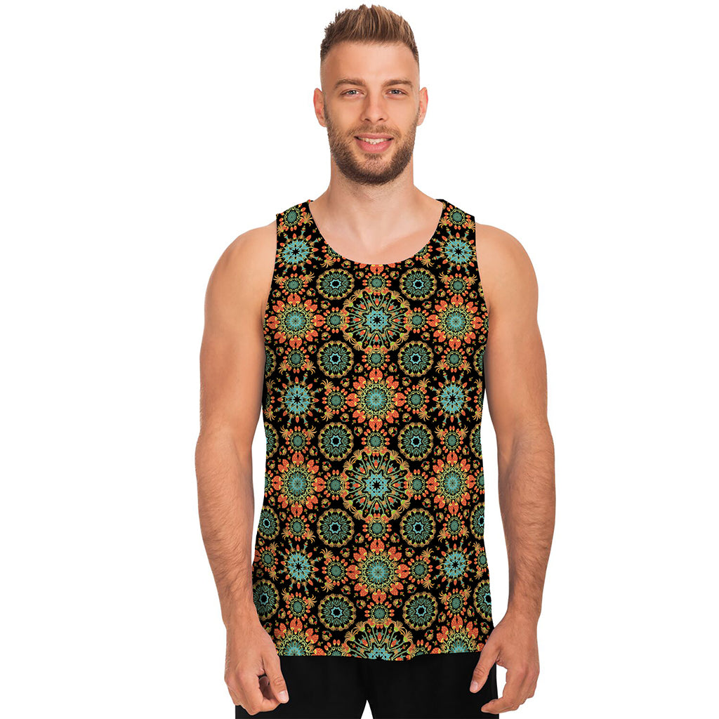 Chaotic Boho Floral Pattern Print Men's Tank Top