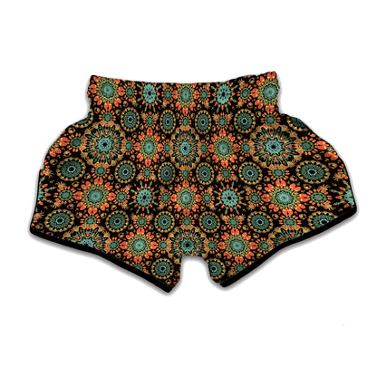 Chaotic Boho Floral Pattern Print Muay Thai Boxing Shorts