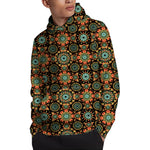 Chaotic Boho Floral Pattern Print Pullover Hoodie
