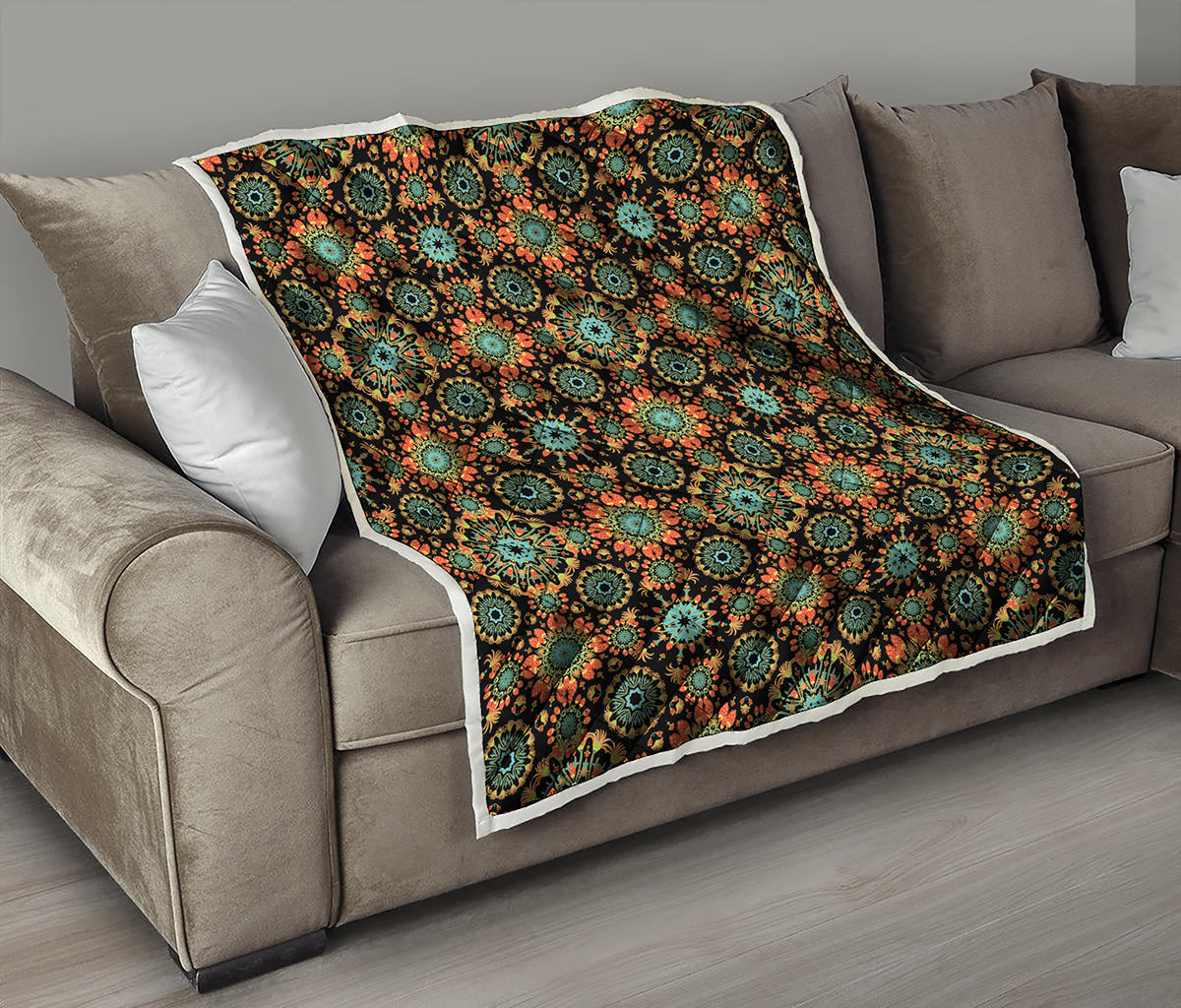 Chaotic Boho Floral Pattern Print Quilt
