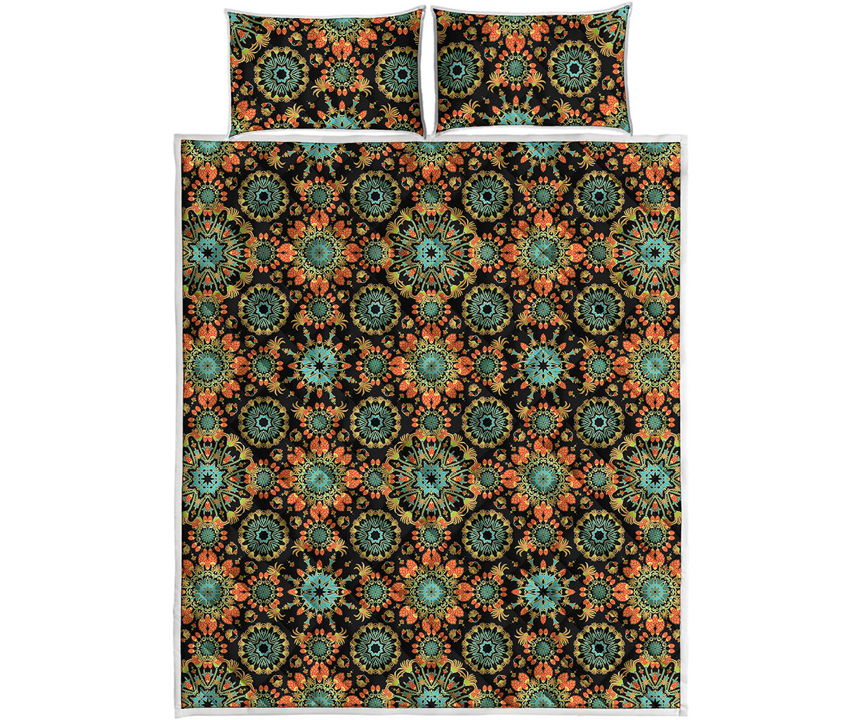 Chaotic Boho Floral Pattern Print Quilt Bed Set