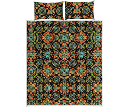Chaotic Boho Floral Pattern Print Quilt Bed Set