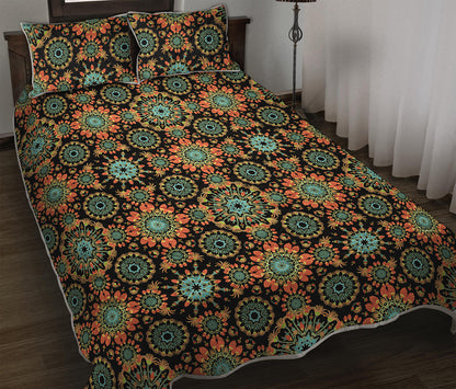 Chaotic Boho Floral Pattern Print Quilt Bed Set
