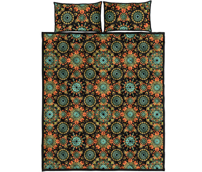 Chaotic Boho Floral Pattern Print Quilt Bed Set