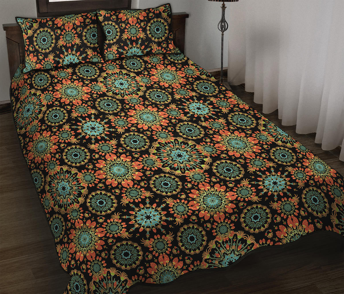 Chaotic Boho Floral Pattern Print Quilt Bed Set