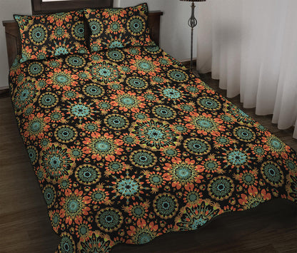Chaotic Boho Floral Pattern Print Quilt Bed Set