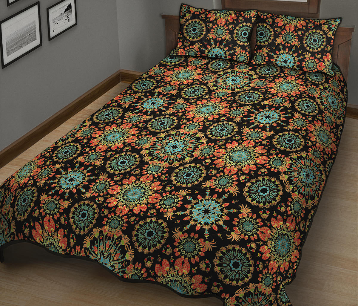 Chaotic Boho Floral Pattern Print Quilt Bed Set