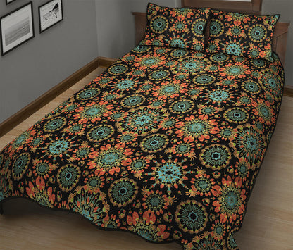 Chaotic Boho Floral Pattern Print Quilt Bed Set