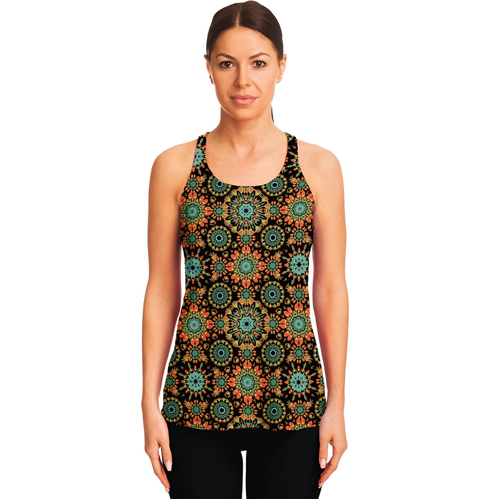 Chaotic Boho Floral Pattern Print Women's Racerback Tank Top