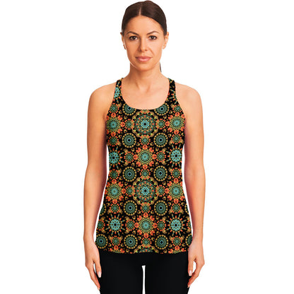 Chaotic Boho Floral Pattern Print Women's Racerback Tank Top