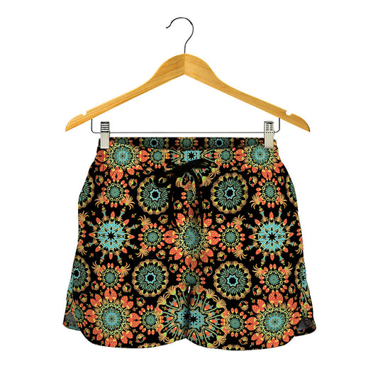 Chaotic Boho Floral Pattern Print Women's Shorts