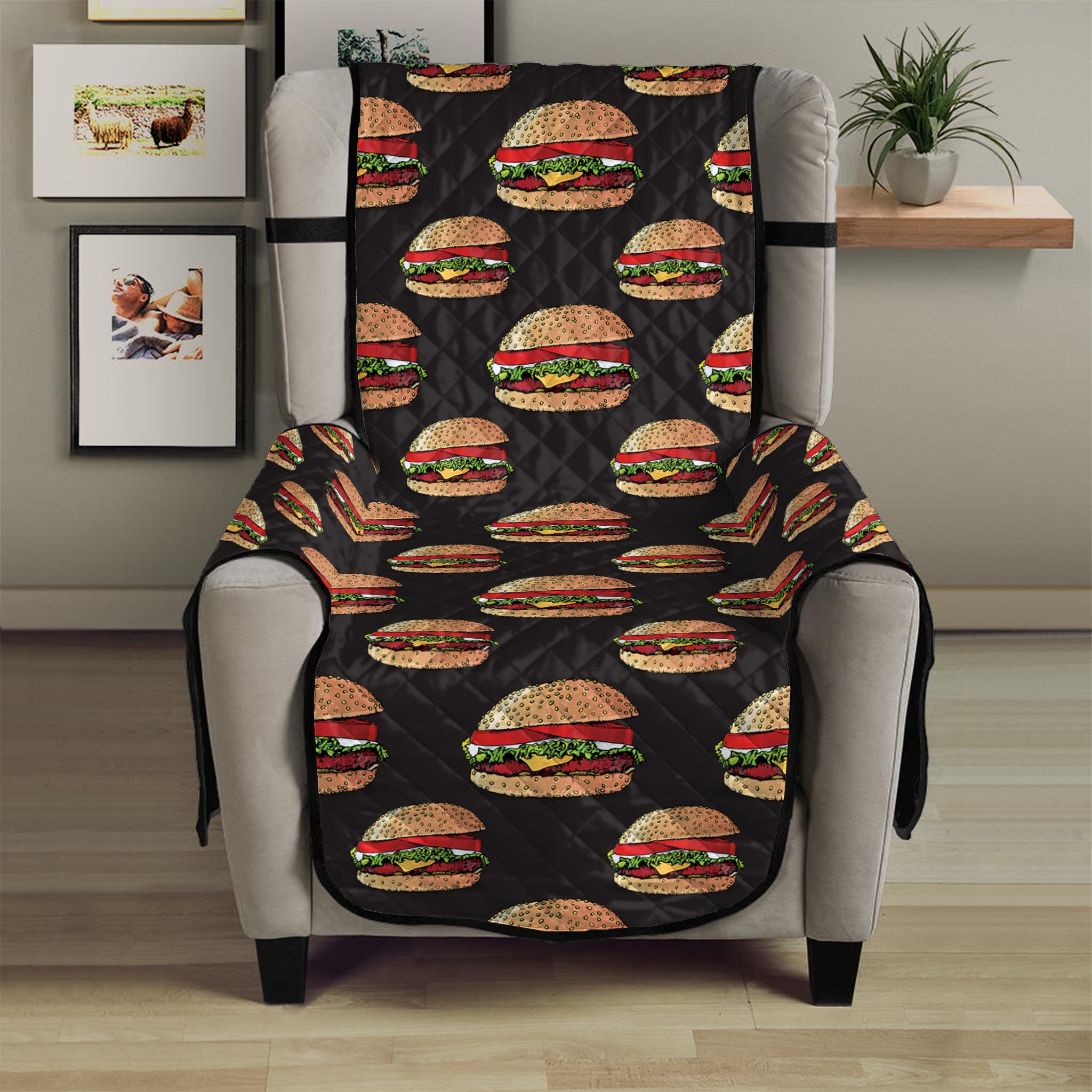 Cheeseburger Pattern Print Armchair Protector