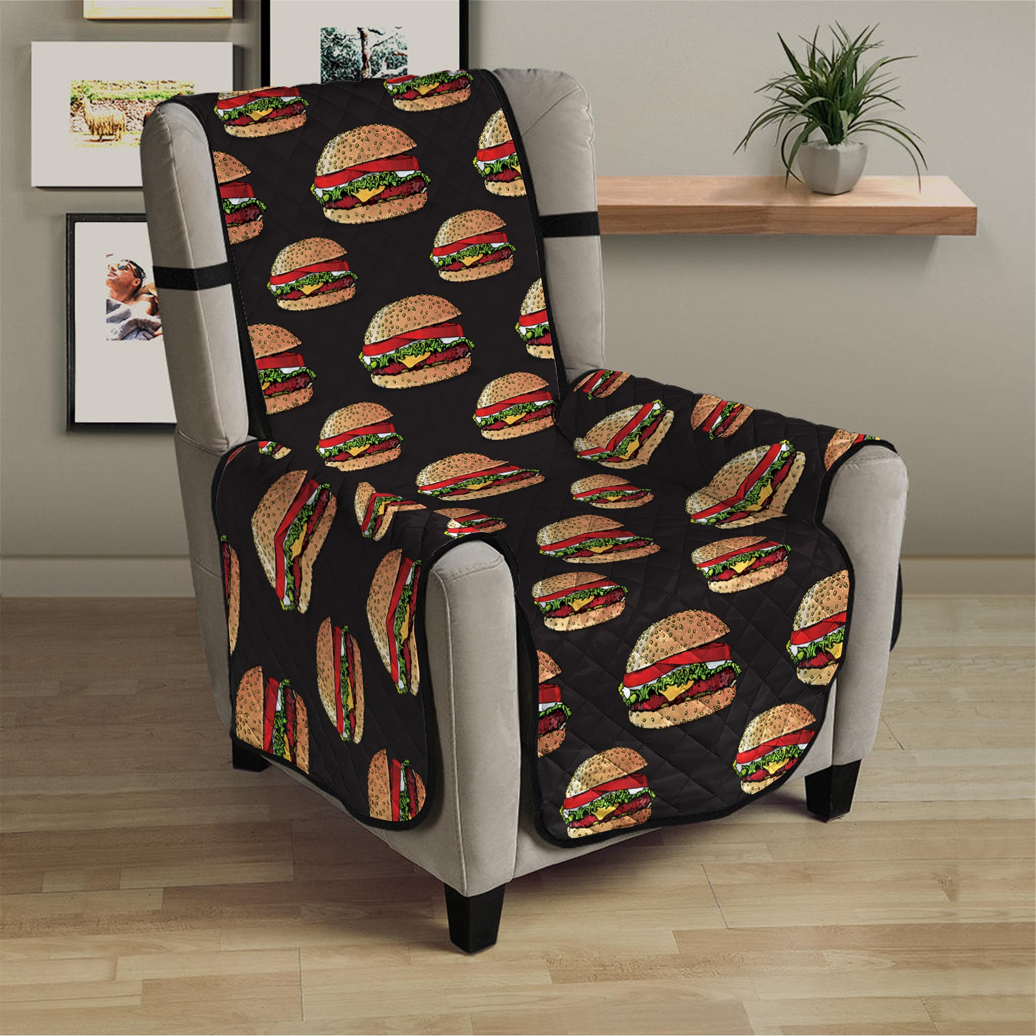 Cheeseburger Pattern Print Armchair Protector