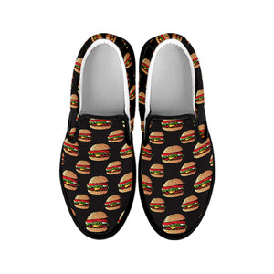 Cheeseburger Pattern Print Black Slip On Shoes