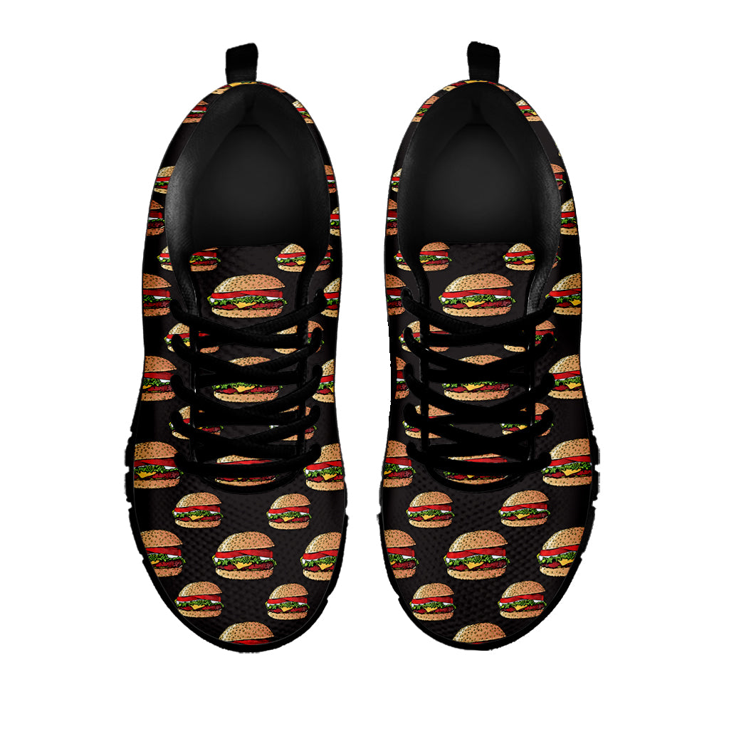 Cheeseburger Pattern Print Black Sneakers