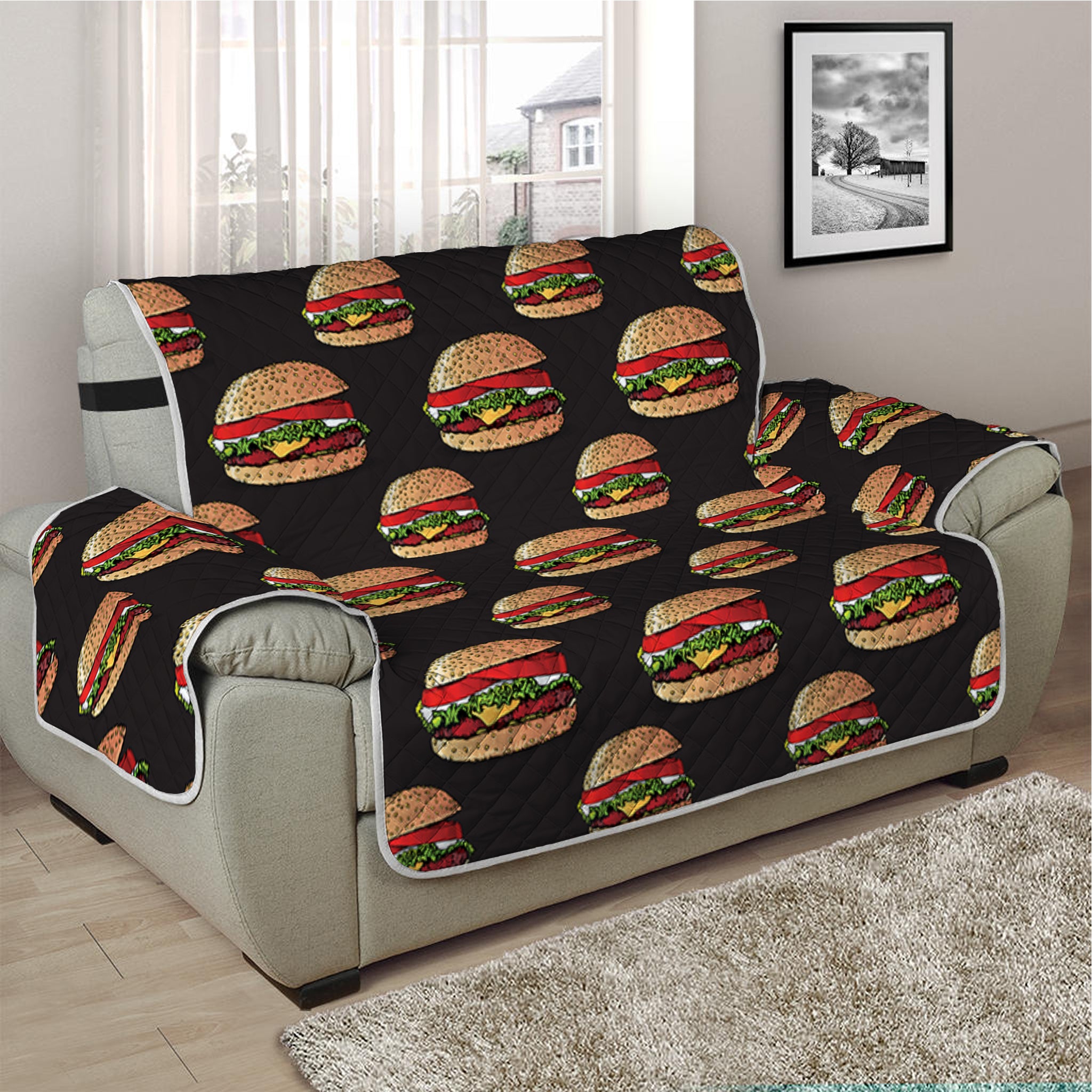 Cheeseburger Pattern Print Half Sofa Protector