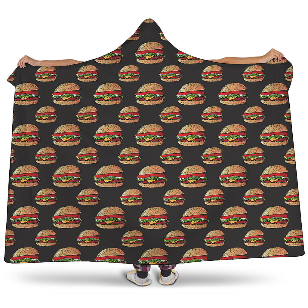 Cheeseburger Pattern Print Hooded Blanket