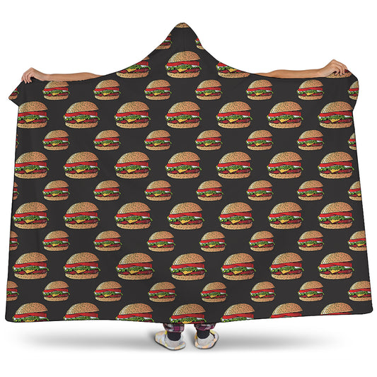 Cheeseburger Pattern Print Hooded Blanket