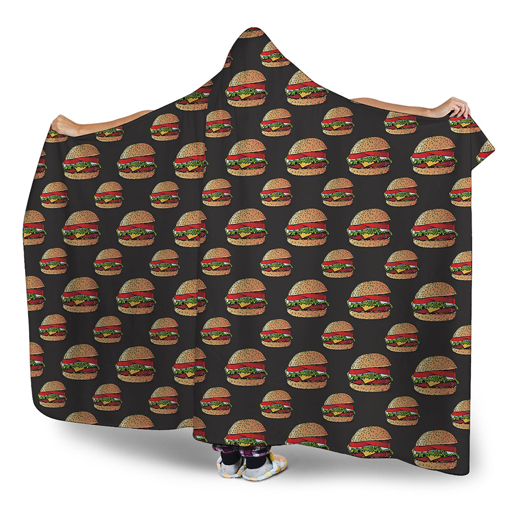 Cheeseburger Pattern Print Hooded Blanket
