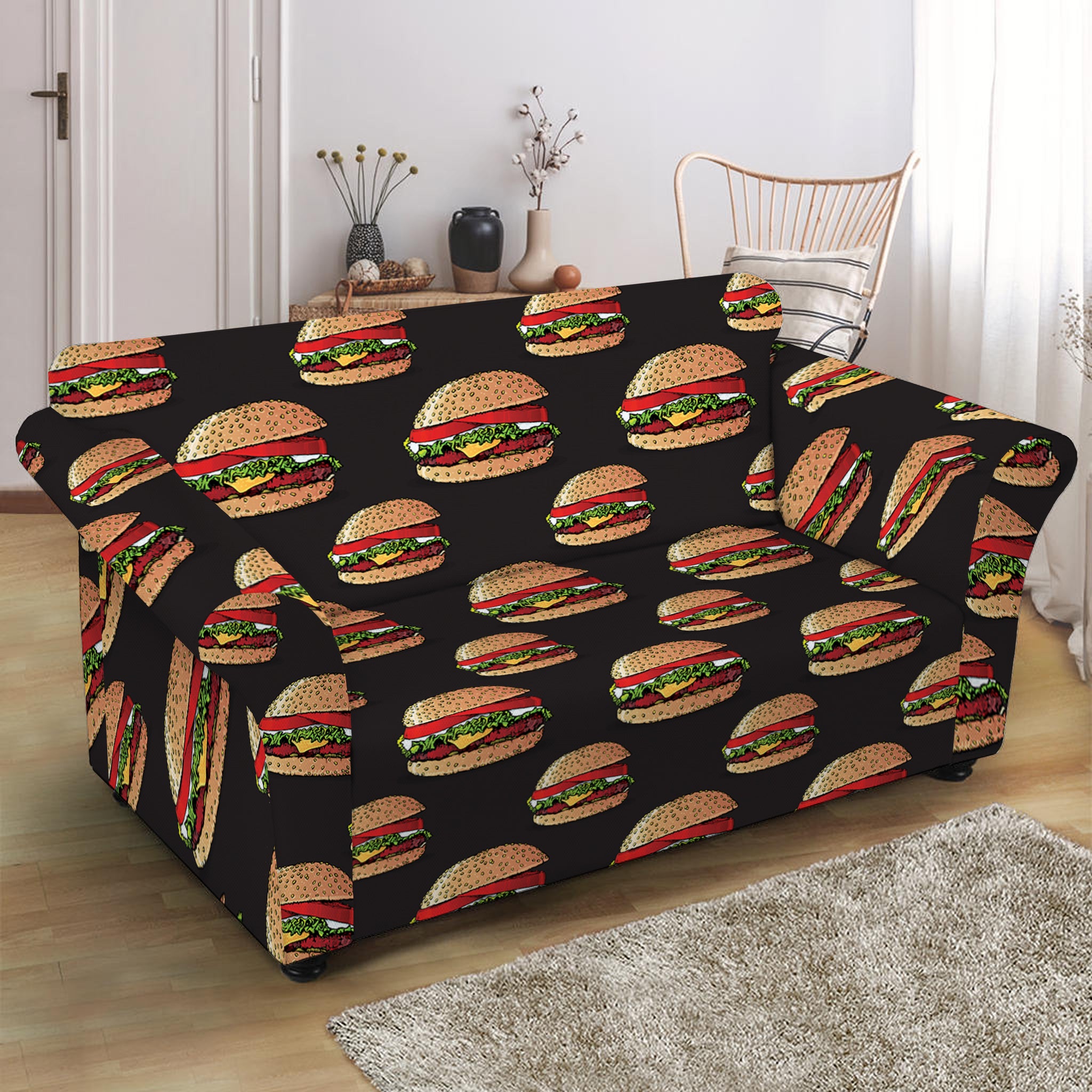 Cheeseburger Pattern Print Loveseat Slipcover