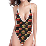 Cheeseburger Pattern Print One Piece High Cut Swimsuit