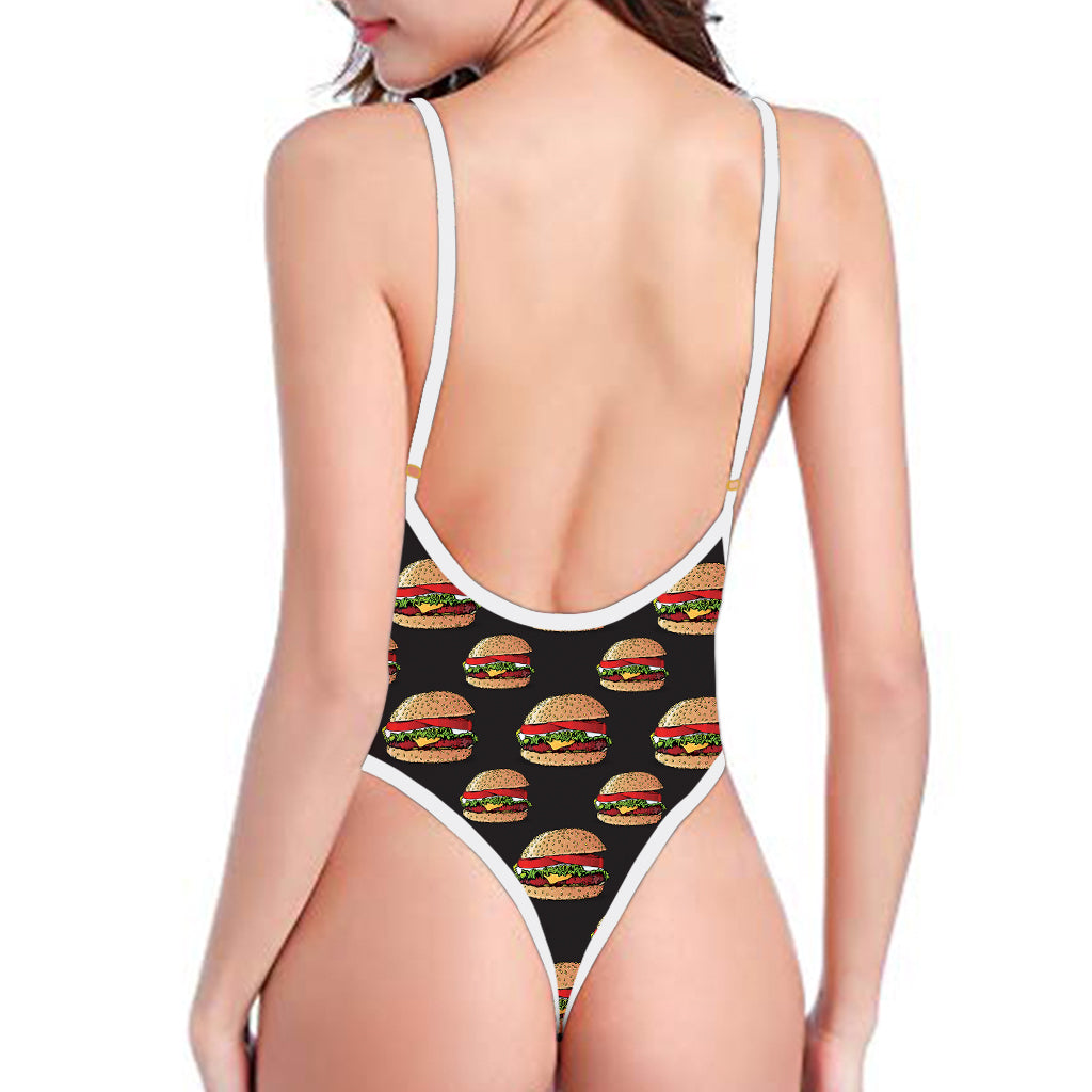 Cheeseburger Pattern Print One Piece High Cut Swimsuit