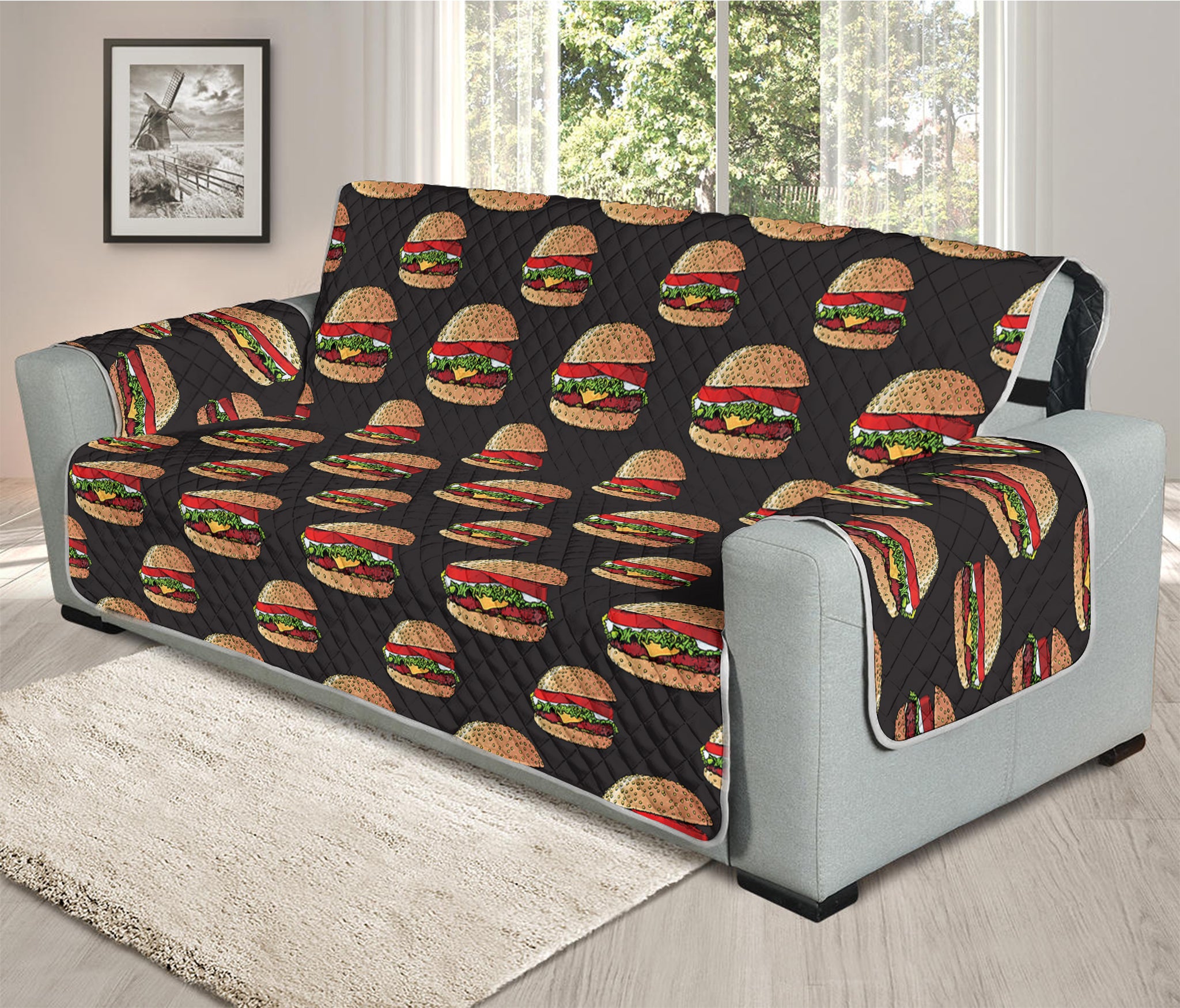 Cheeseburger Pattern Print Oversized Sofa Protector